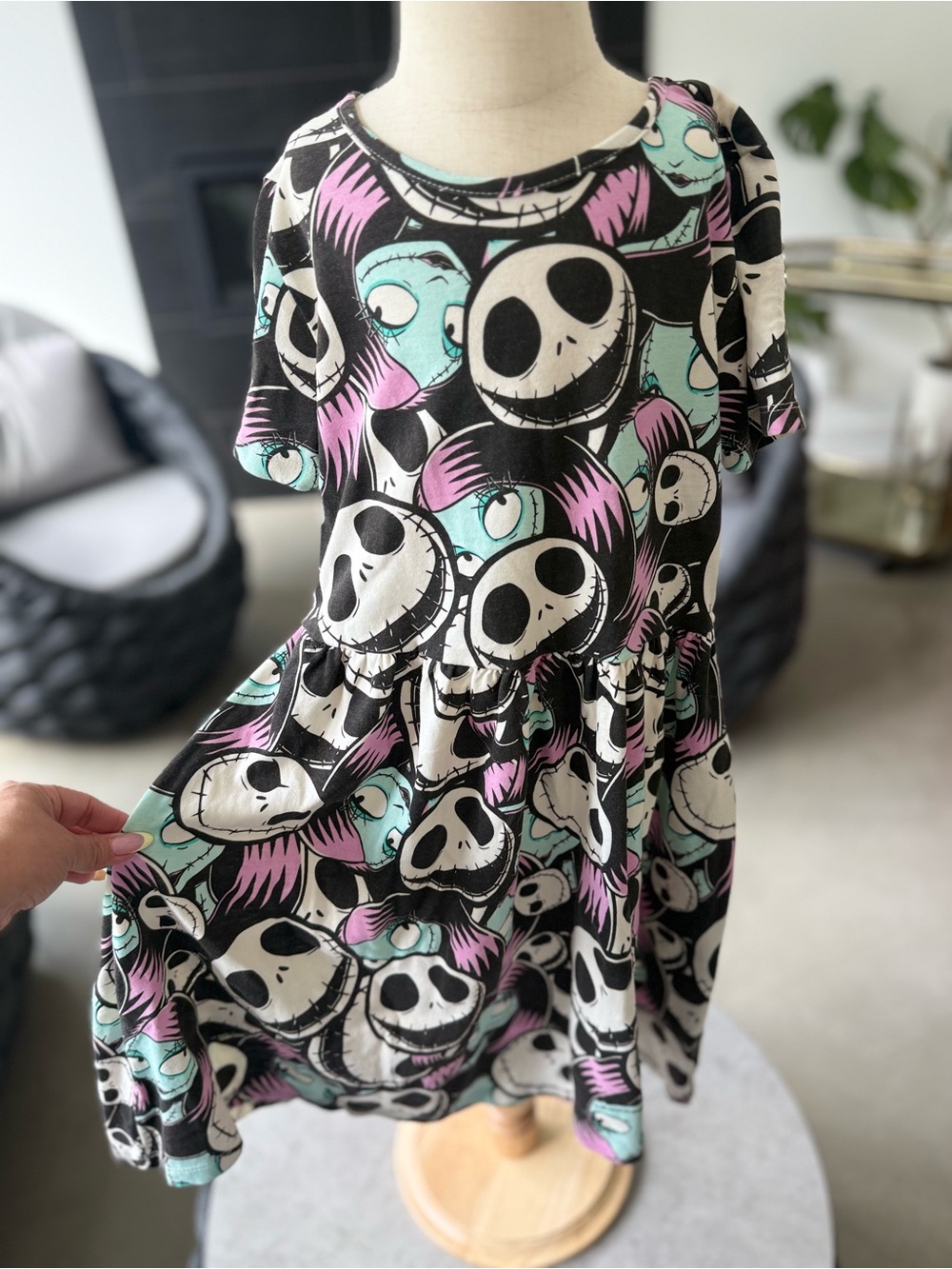 Disney Black Dress with White, Pink & Teal Character Faces